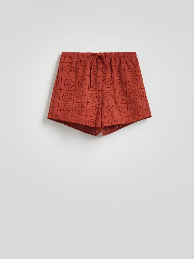 Reserved - Pantaloni scurți ajurați - roșu-aprins Reserved - Pantaloni scurți ajurați - roșu-aprins