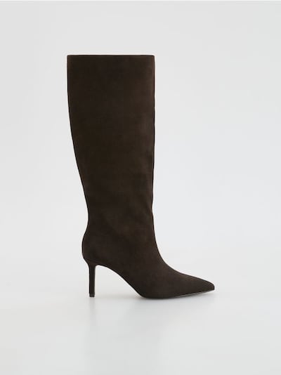 Leather stiletto knee-high boots