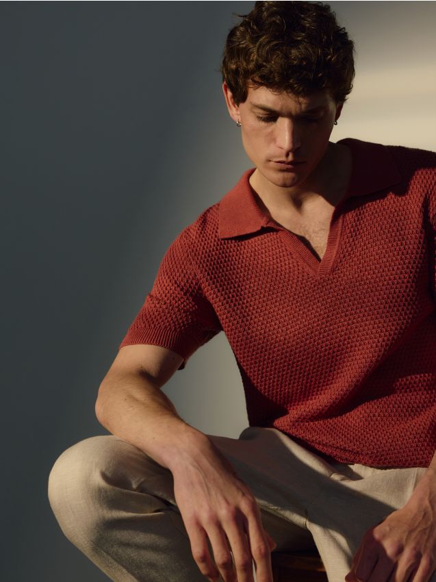 Linen blend polo jumper - RESERVED