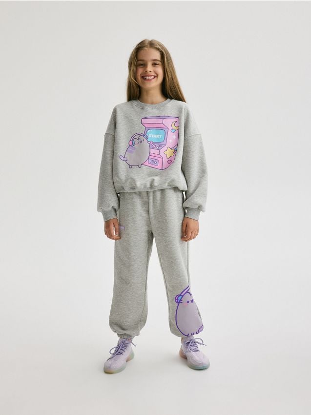 Reserved - pantaloni sport pusheen - gri deschis