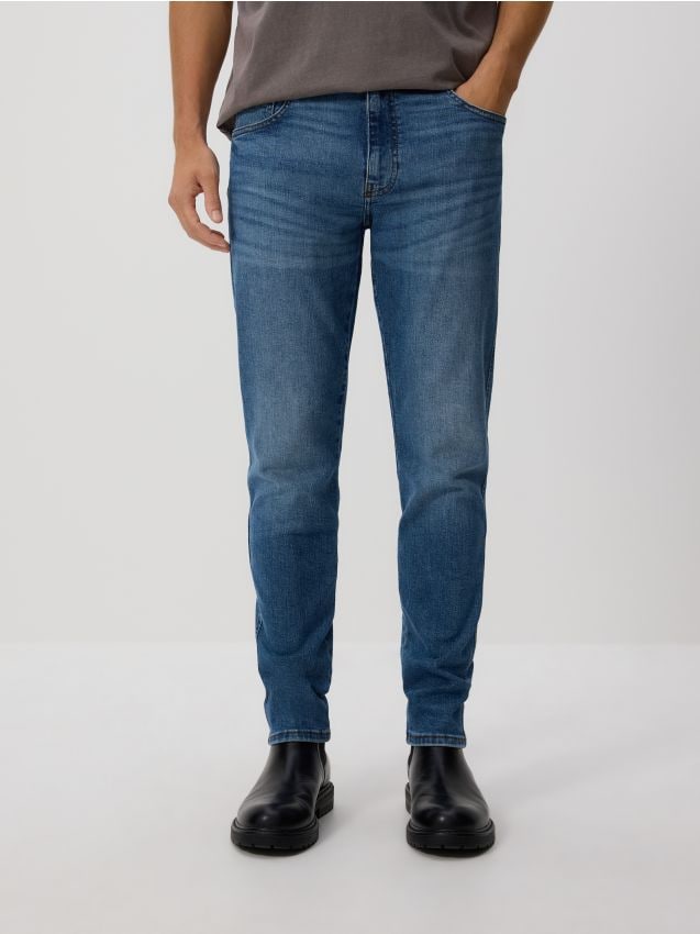 Reserved - Blugi slim cu efect prespălat - albastru