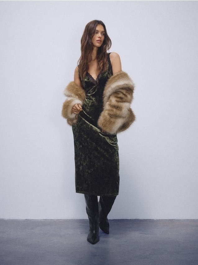 Reserved - Rochie midi din catifea - verde