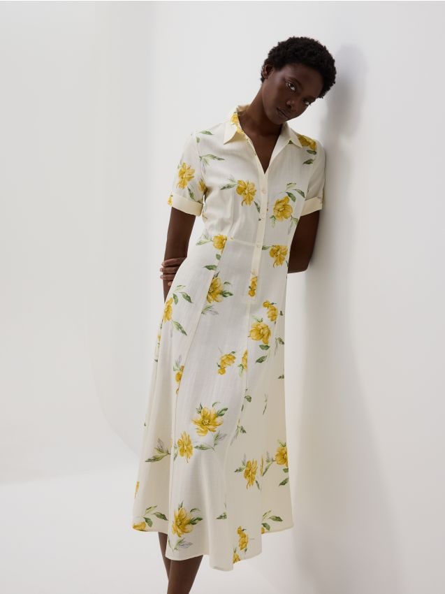 Robe midi en lin majoritaire - RESERVED