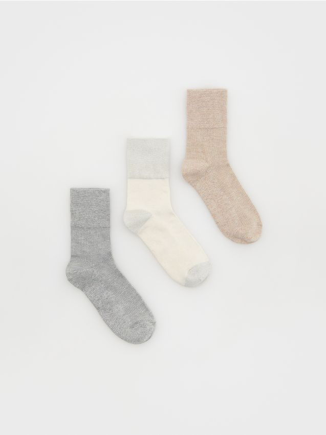 Reserved - set de 3 șosete cu adaos de fir metalizat - roz-pastel