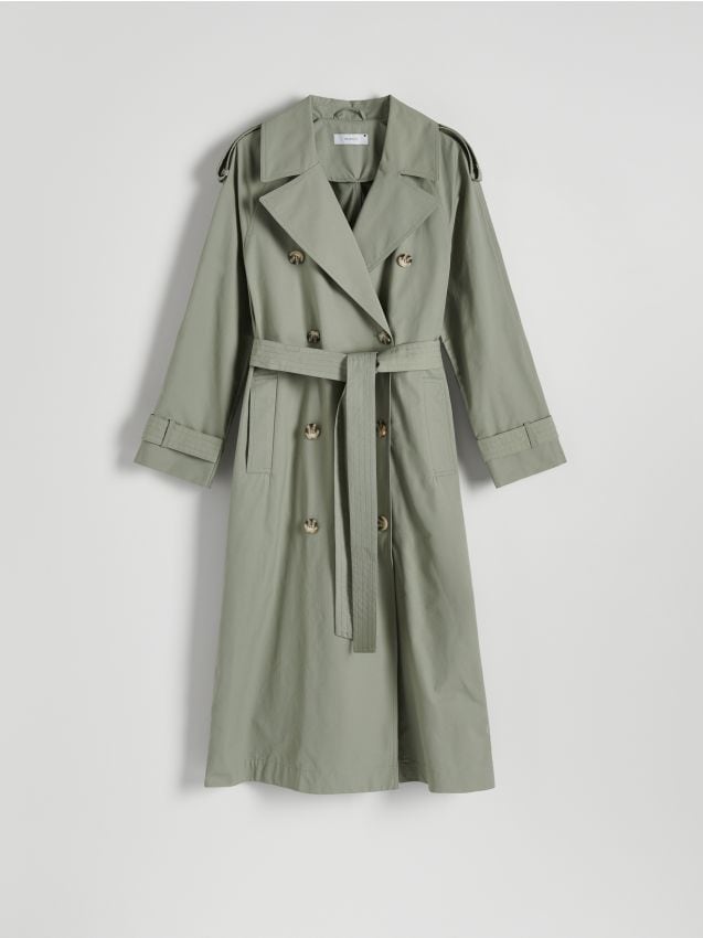 Reserved - trenci oversized, cu rând dublu de nasturi - verde-pal