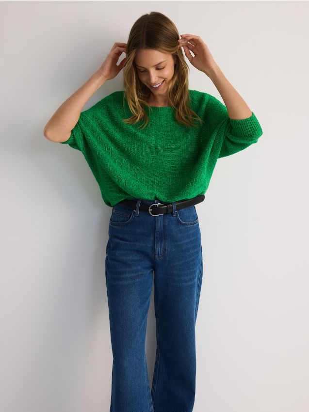 Reserved - Pulover stil chimono - verde Reserved - Pulover stil chimono - verde