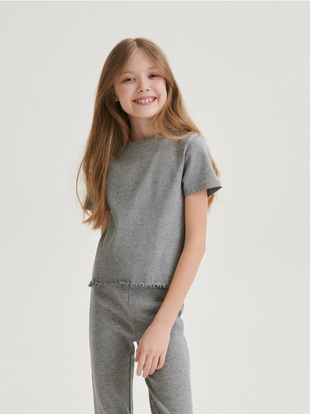 Reserved - tricou scurt cu peplum - gri deschis