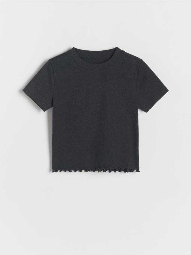 Reserved - tricou scurt cu peplum - gri-închis