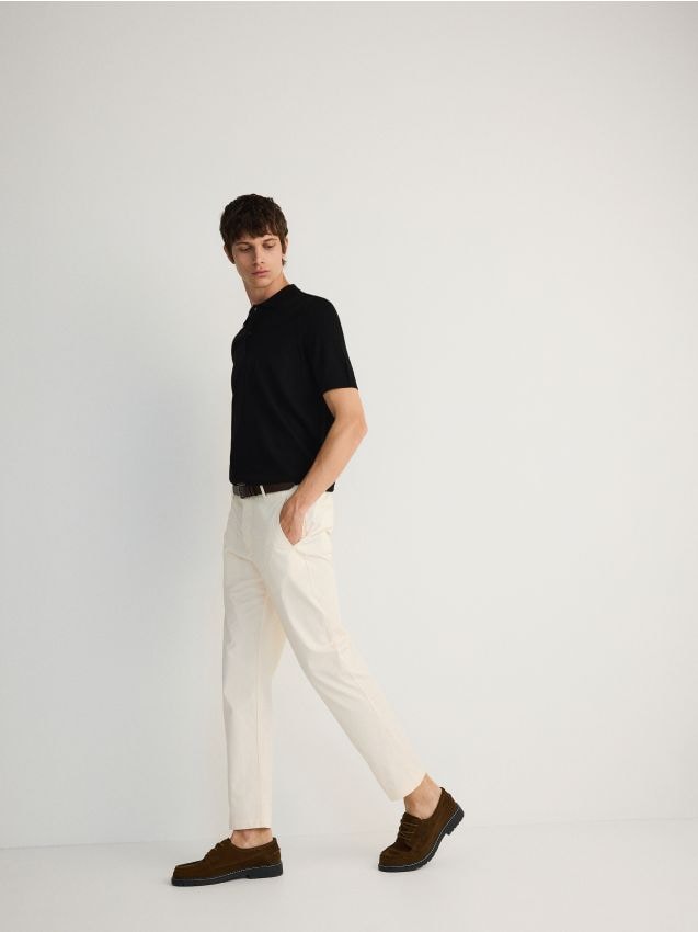 Reserved - pantaloni chino slim cu conținut ridicat de bumbac - crem