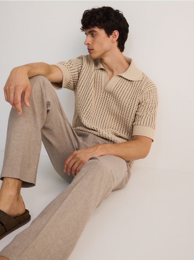 Reserved - pantaloni chino cu adaos de in - brun-auriu
