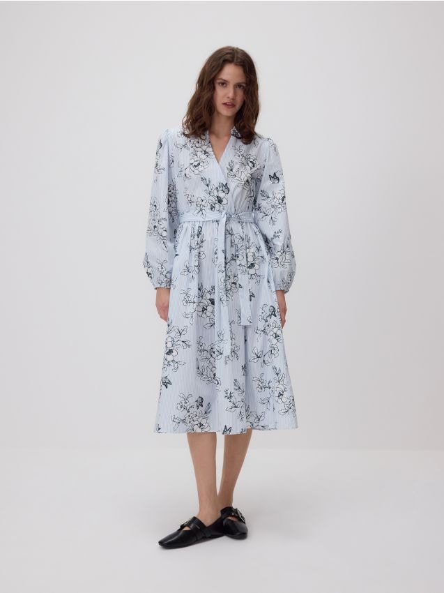 Reserved - Rochie din bumbac cu șnur decorativ - multicolor Reserved - Rochie din bumbac cu șnur decorativ - multicolor