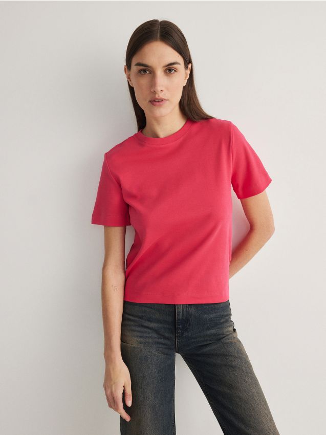 Reserved - tricou din bumbac mercerizat - roz-fuchsia