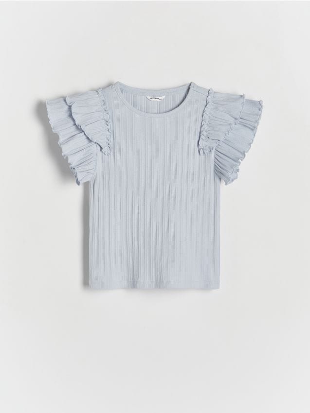 Reserved - tricou cu volănașe la mâneci - albastru-pal