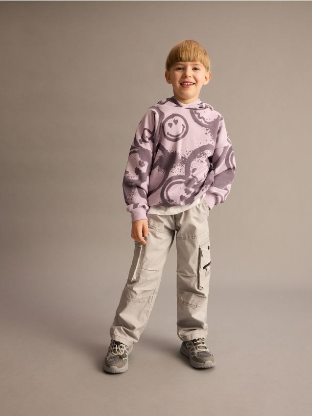Reserved - Pantaloni cargo din bumbac - gri deschis Reserved - Pantaloni cargo din bumbac - gri deschis