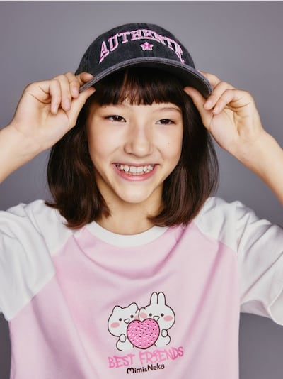 Denim cap with embroidery