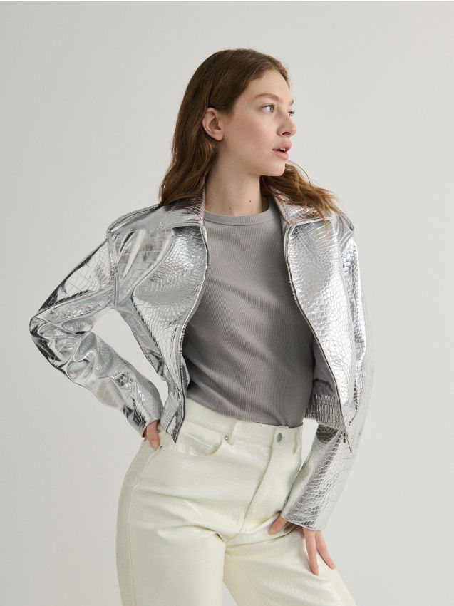 Metallic faux leather jacket Color silver - RESERVED - 234AO-SLV