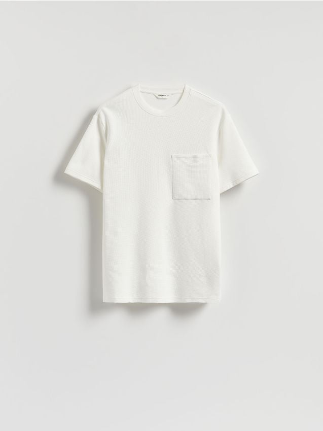 Reserved - Tricou comfort fit din material structurat - crem