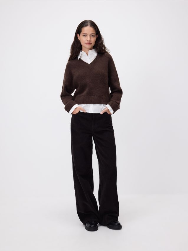 Reserved - Pulover cu inserţie de cămaşă - maro-închis