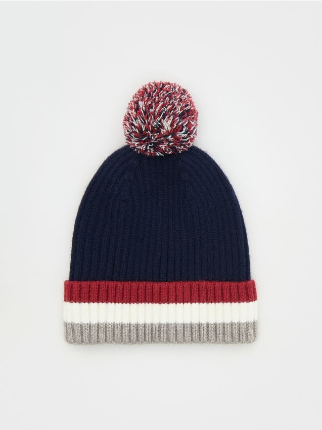 Reserved - Căciulă beanie cu pompon - bleumarin