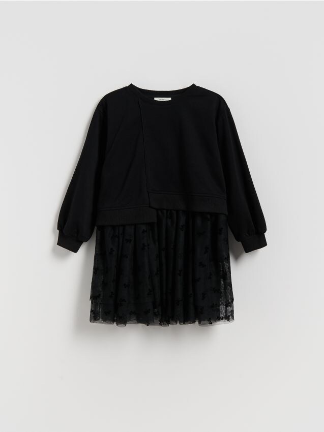 Reserved - Rochie sport cu tul decorativ - negru