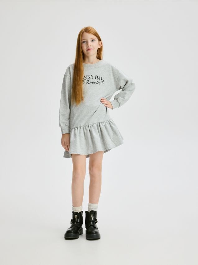 Reserved - Rochie din bumbac cu imprimeu - gri deschis