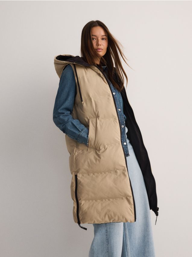 Long reversible vest with hood - RESERVED