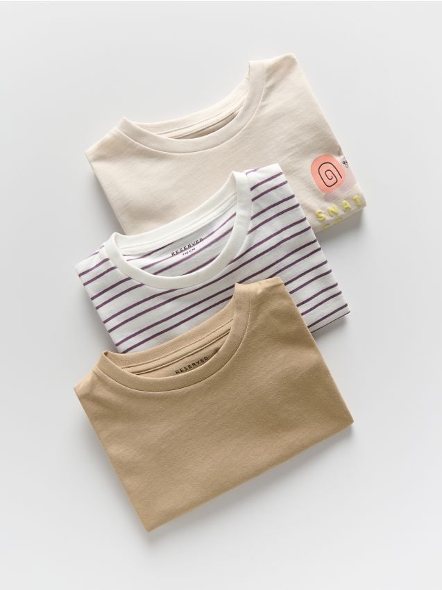 Reserved - Set de 3 tricou din bumbac - bej