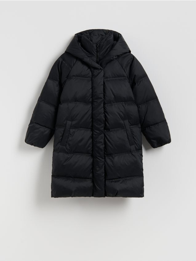 Reserved - Jachetă matlasată, cu umplutură din puf natural - negru