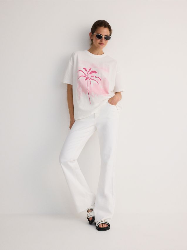 Reserved - tricou oversized cu imprimeu - alb