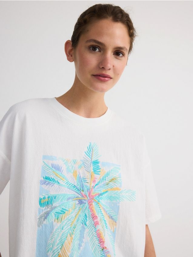 Reserved - tricou oversized cu imprimeu - crem