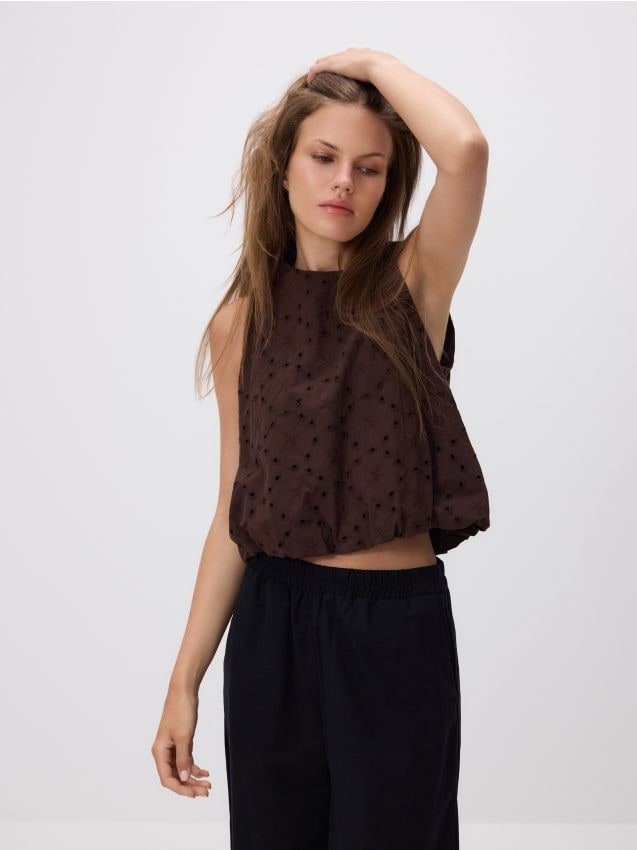 Baumwollbluse mit Ajourmuster - RESERVED