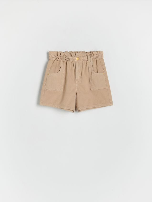Reserved - pantaloni scurți paperbag, din denim - bej