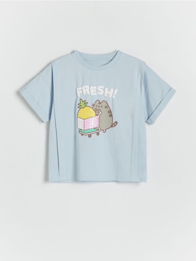 Reserved - tricou cu aplicație pusheen - albastru-pal