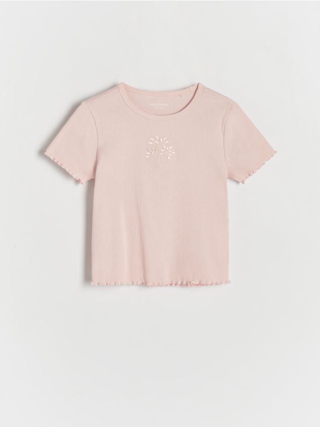 Reserved - tricou cu broderie - roz-pudră