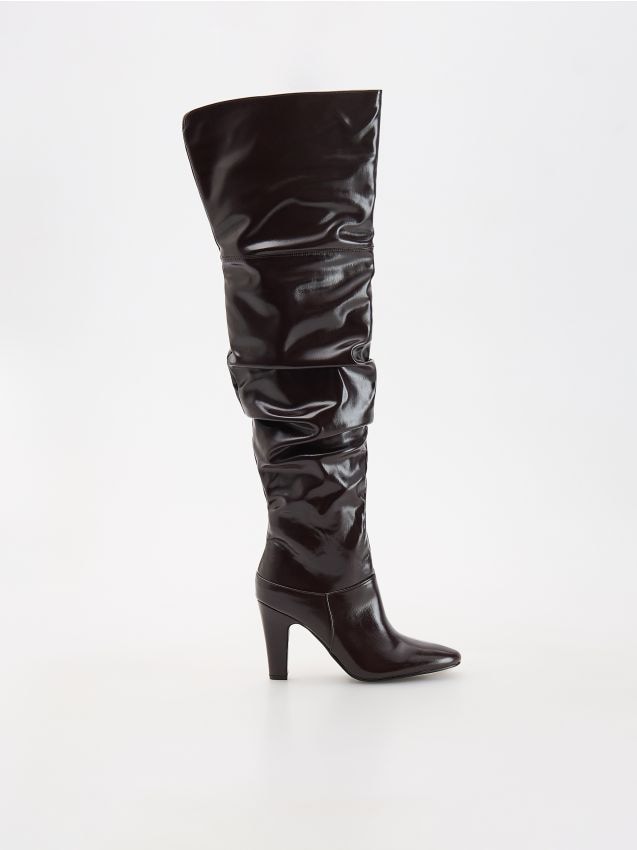 Draped over the knee midi heel boots - RESERVED