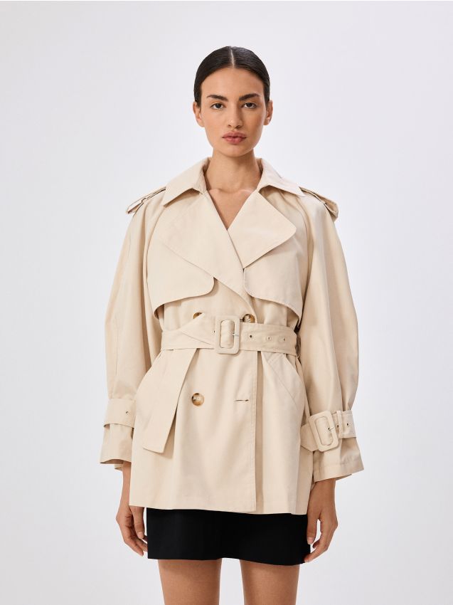 Cropped double-breasted cotton rich trench coat - RESERVED