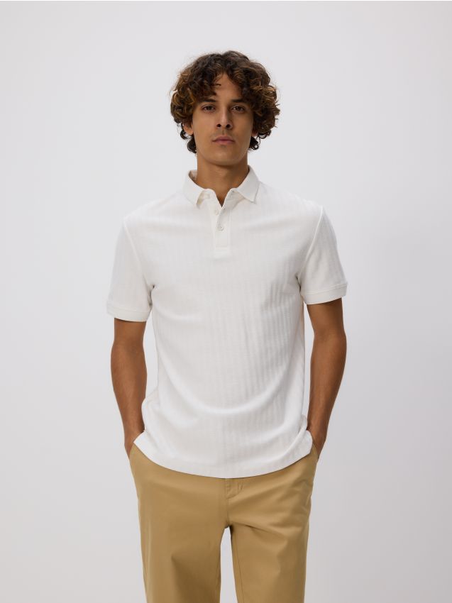 Reserved - Tricou polo regular fit structurată - crem