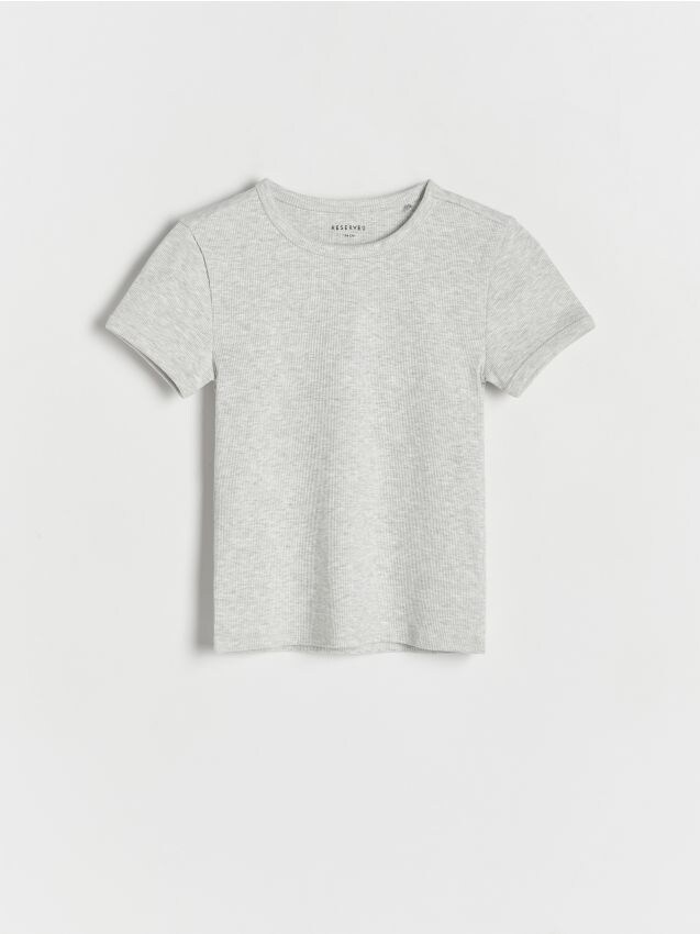 Reserved - tricou de bumbac în dungi - gri deschis