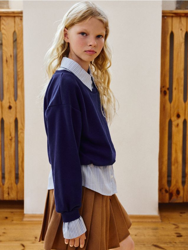 Sweatshirt med skjorteindsats - RESERVED