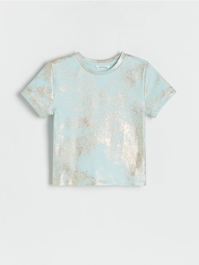 Reserved - tricou cu efect metalic - turcoaz-pal