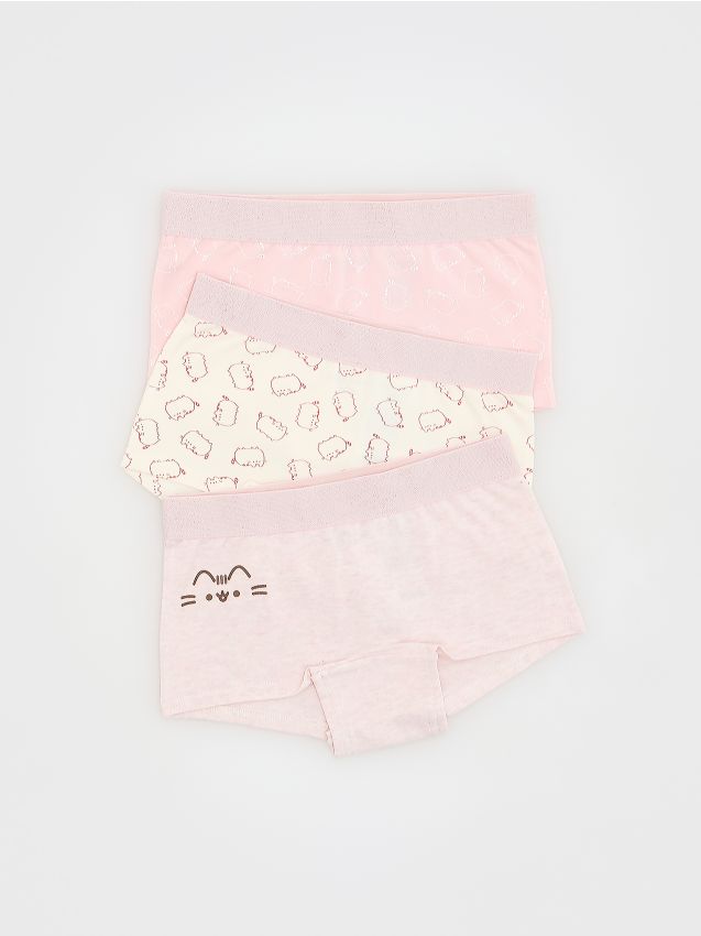 Reserved - Set de 3 perechi de boxeri Pusheen, din material majoritar bumbac - roz-pastel