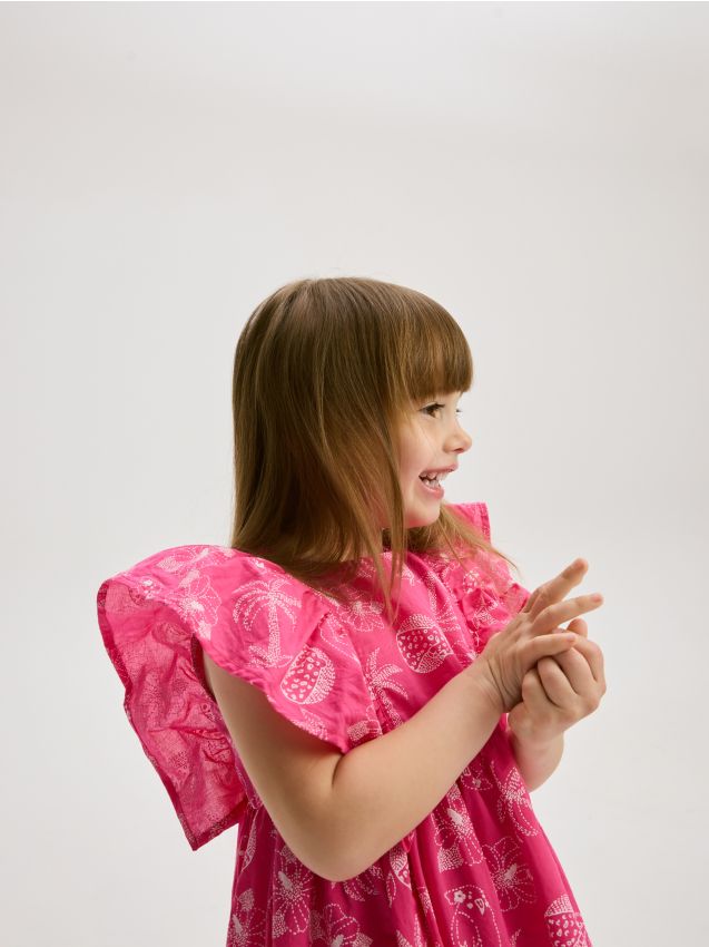 Reserved - Rochie cu model - roz-fuchsia