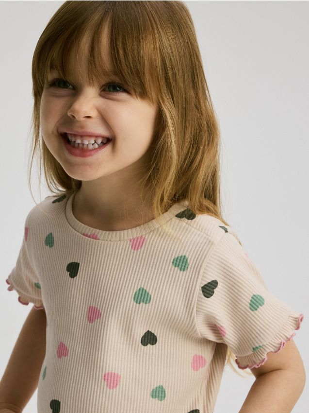 Cotton T-shirt with ruffle details - RESERVED