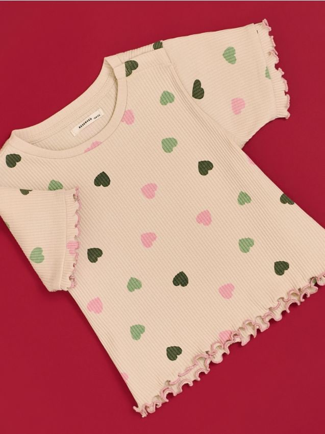 Katoenen T-shirt met ruches - RESERVED