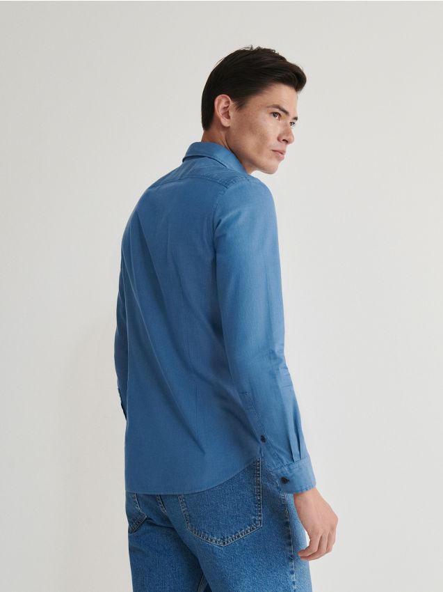 Reserved - Cămașă slim fit cu broderie - indigo