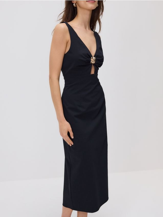 Reserved - Rochie midi cu detaliu decorativ - negru