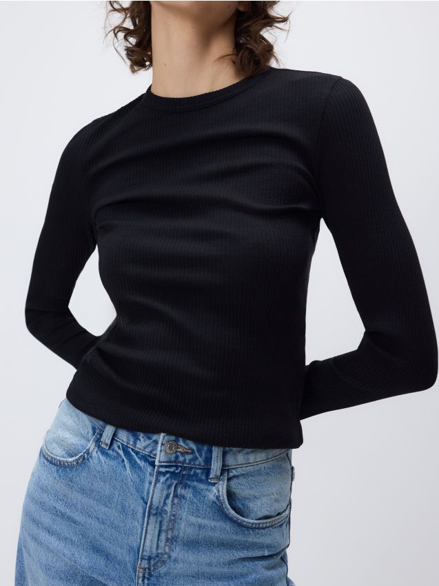 Rib knit jersey long sleeve top - RESERVED