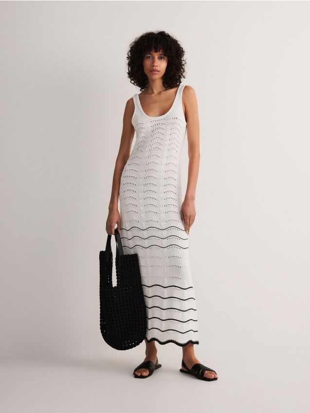 Reserved - rochie maxi din jerseu - alb