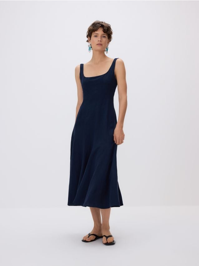 Robe midi avec mélange de lin - RESERVED