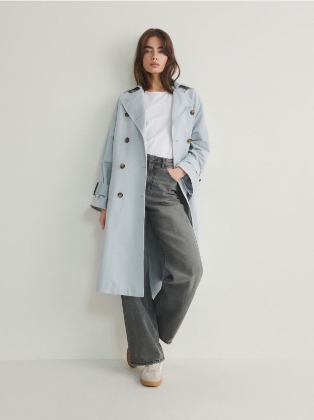 Reserved - ladies` coat & belt - albastru-pal